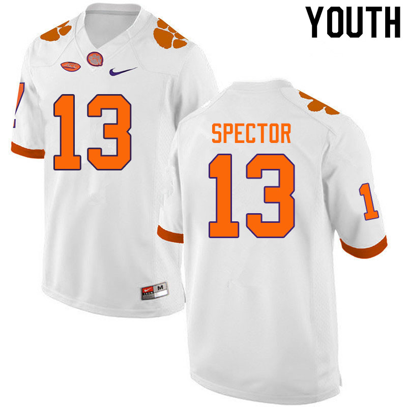 Youth #13 Brannon Spector Clemson Tigers College Football Jerseys Sale-White - Click Image to Close
